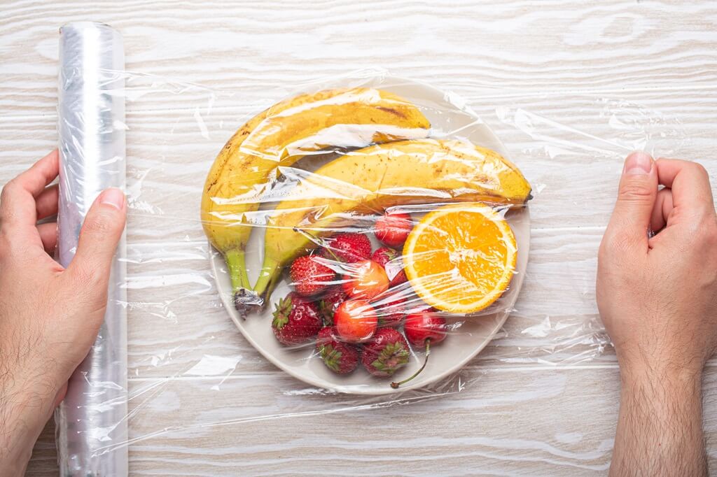 food cling wrapping on fruits